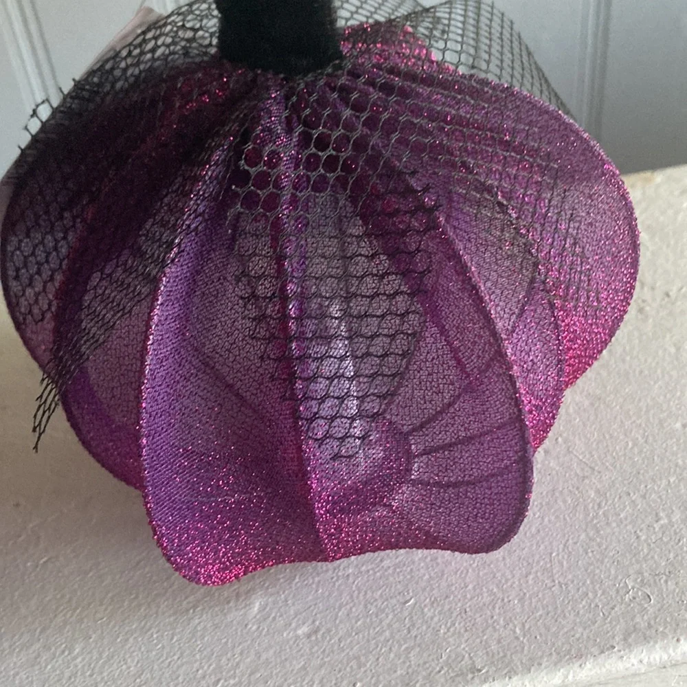 NWT- 2- Elegant Purple Lace Covered Light Up LED Halloween Pumpkin Decorations
